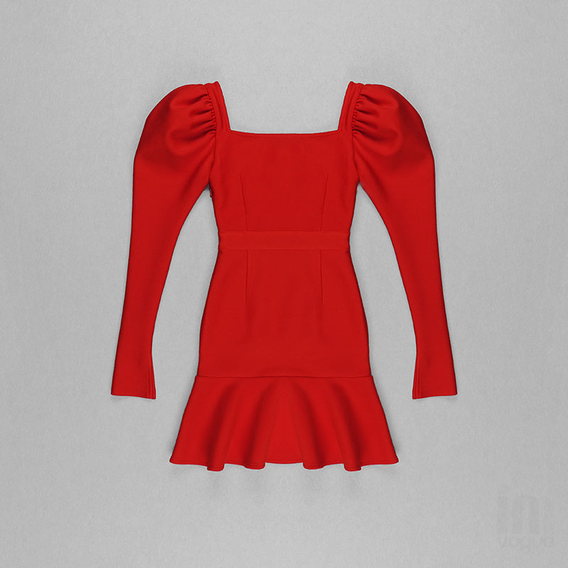 Red Long Sleeve Flare Mini Dress H3379