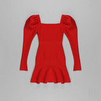 Red Long Sleeve Flare Mini Dress H3379