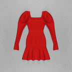 Red Long Sleeve Flare Mini Dress H3379