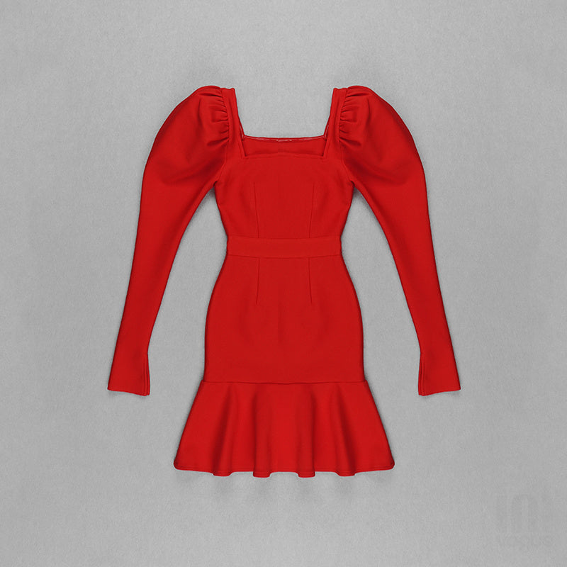 Red Long Sleeve Flare Mini Dress H3379