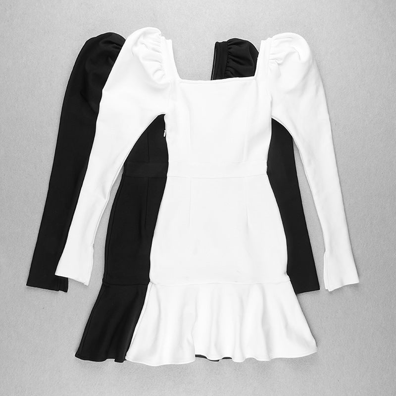 Red Long Sleeve Flare Mini Dress H3379