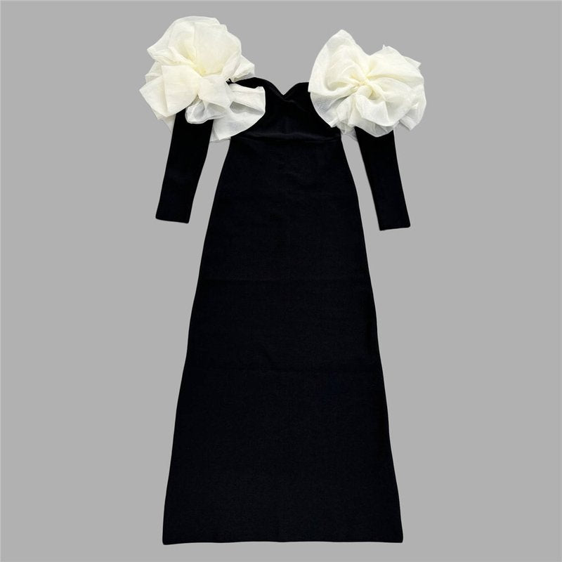 Red Long Sleeve Ruffle Shoulder Bandage Dress H6655