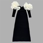Red Long Sleeve Ruffle Shoulder Bandage Dress H6655