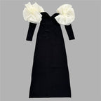 Red Long Sleeve Ruffle Shoulder Bandage Dress H6655