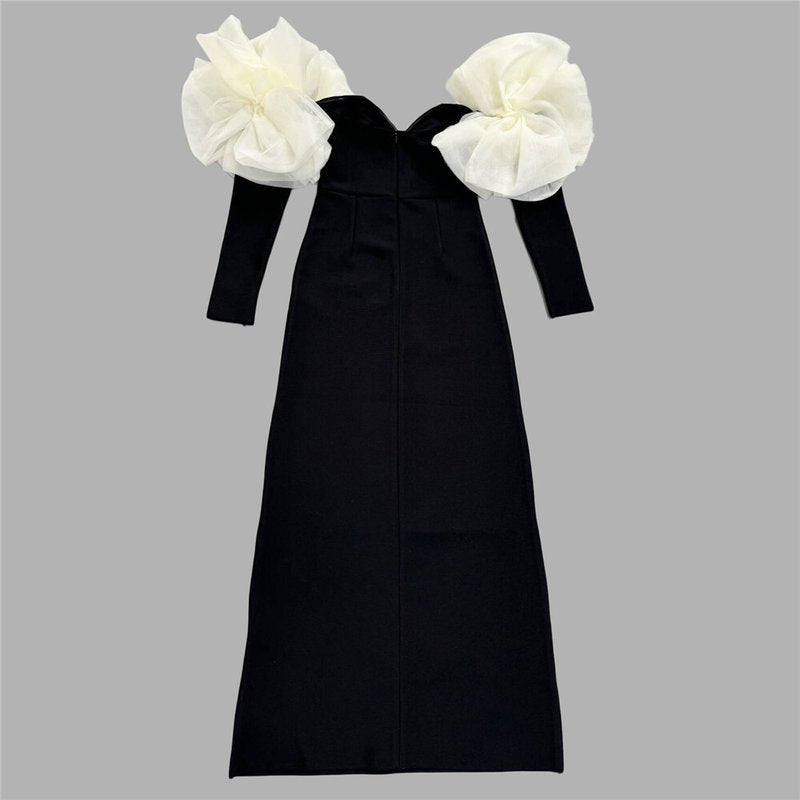Red Long Sleeve Ruffle Shoulder Bandage Dress H6655