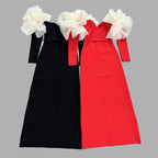 Red Long Sleeve Ruffle Shoulder Bandage Dress H6655