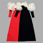 Red Long Sleeve Ruffle Shoulder Bandage Dress H6655