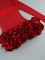 Red Mesh Bodysuit with Ruffle Skirt H6503