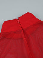 Red Mesh Bodysuit with Ruffle Skirt H6503