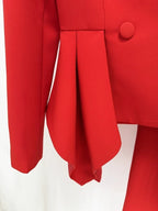 Red Peplum Blazer Flared Pants Suit H6600