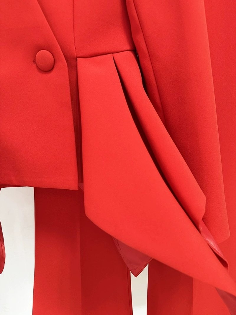Red Peplum Blazer Flared Pants Suit H6600