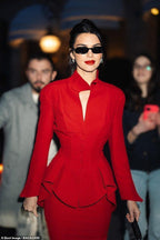 Red Peplum Midi Dress with High Collar H7139