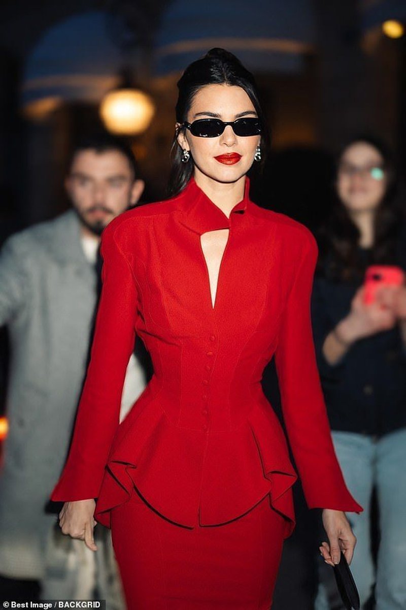 Red Peplum Midi Dress with High Collar H7139