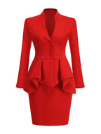 Red Peplum Midi Dress with High Collar H7139