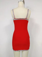 Red Rhinestone Trim Mini Dress H6578