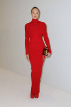 Red Ribbed Turtleneck Bodycon Dress H6518