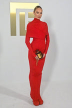 Red Ribbed Turtleneck Bodycon Dress H6518
