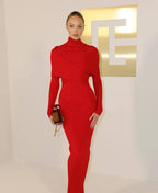 Red Ribbed Turtleneck Bodycon Dress H6518
