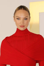 Red Ribbed Turtleneck Bodycon Dress H6518