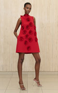Red Rose Appliqué Sleeveless Mini Dress H6701