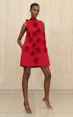 Red Rose Appliqué Sleeveless Mini Dress H6701