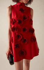 Red Rose Appliqué Sleeveless Mini Dress H6701