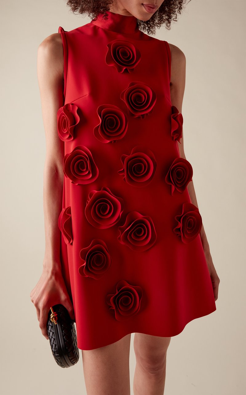 Red Rose Appliqué Sleeveless Mini Dress H6701