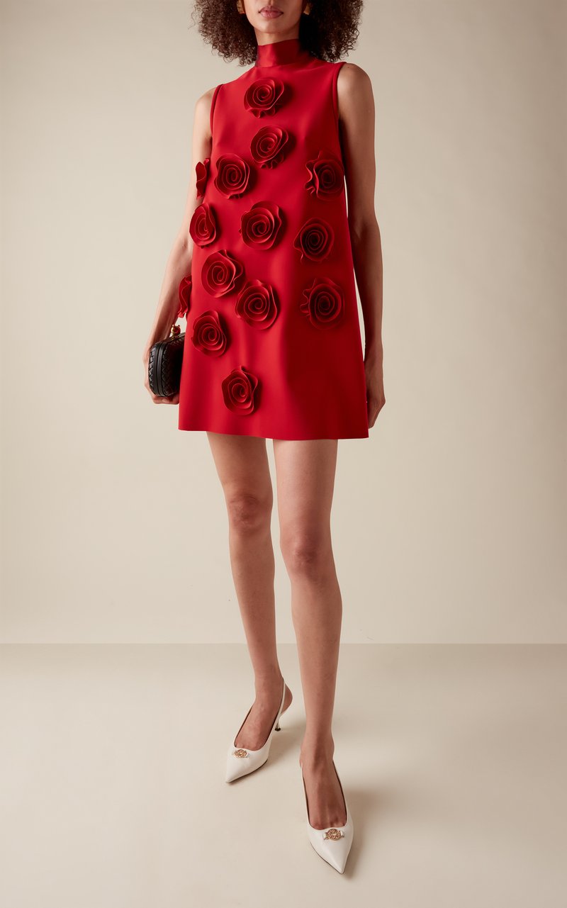 Red Rose Appliqué Sleeveless Mini Dress H6701
