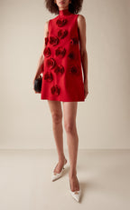 Red Rose Appliqué Sleeveless Mini Dress H6701