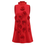 Red Rose Appliqué Sleeveless Mini Dress H6701