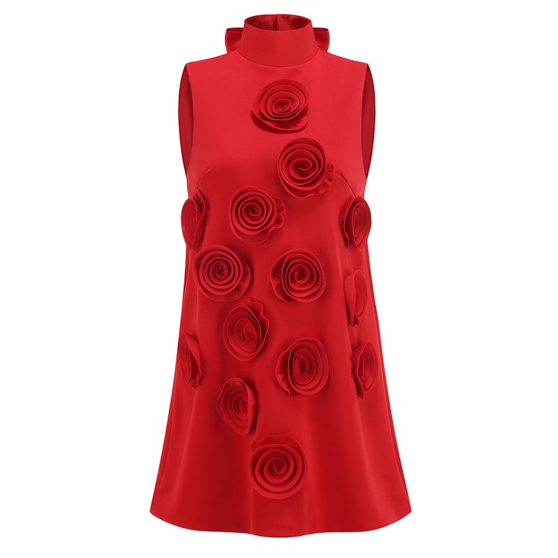Red Rose Appliqué Sleeveless Mini Dress H6701