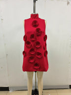Red Rose Appliqué Sleeveless Mini Dress H6701