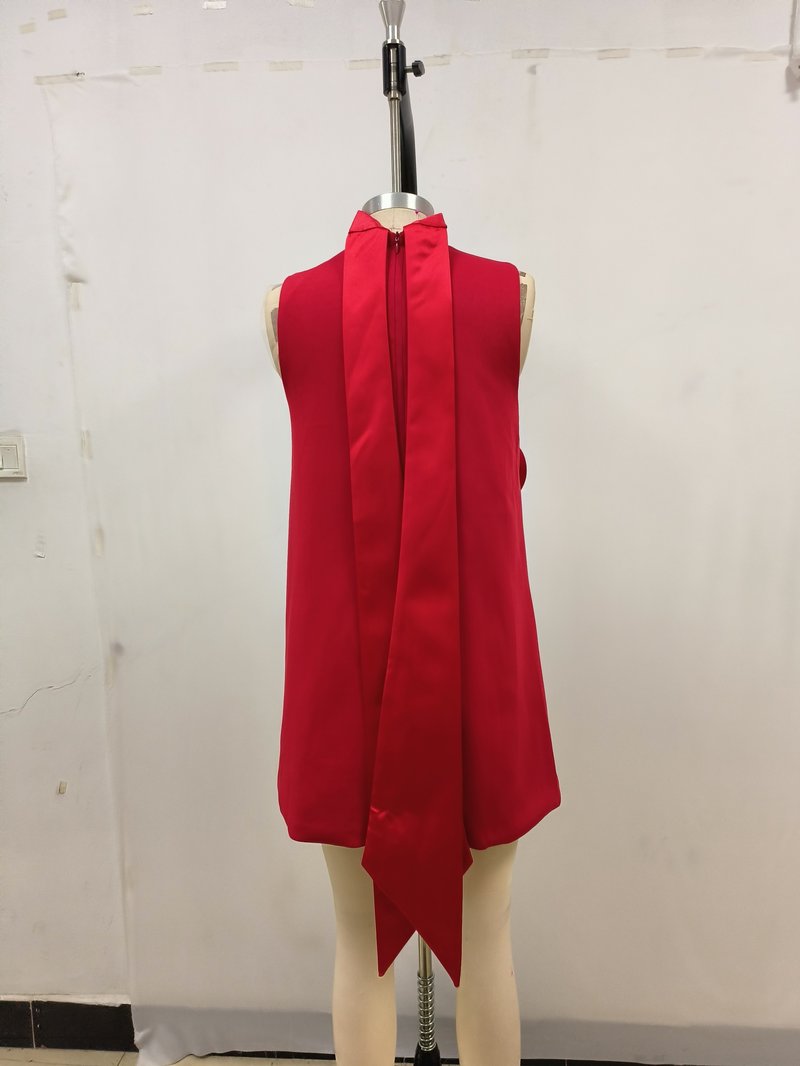 Red Rose Appliqué Sleeveless Mini Dress H6701