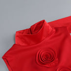 Red Rose Appliqué Sleeveless Mini Dress H6701