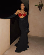 Red Rose Bustier Black Gown H5961