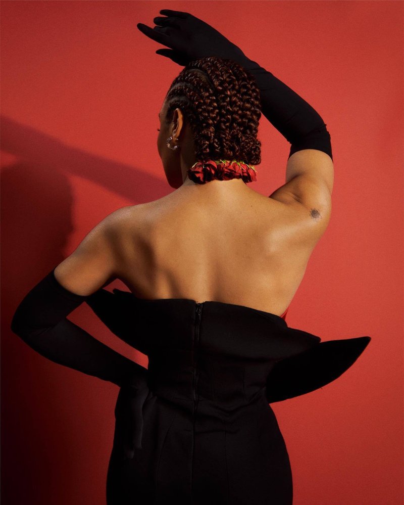 Red Rose Bustier Black Gown H5961