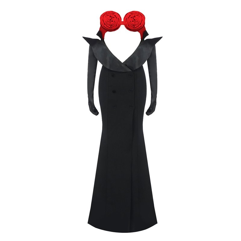Red Rose Bustier Black Gown H5961