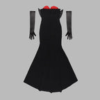 Red Rose Bustier Black Gown H5961