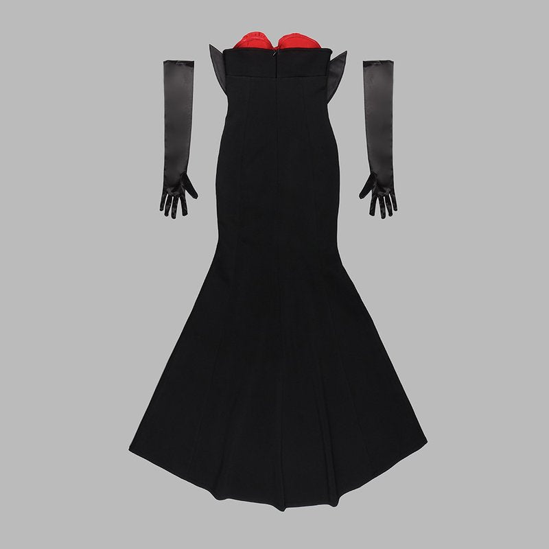 Red Rose Bustier Black Gown H5961