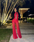 Red Rose Neck Deep V Jumpsuit H6441