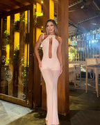 Red Rose Neck Deep V Jumpsuit H6441