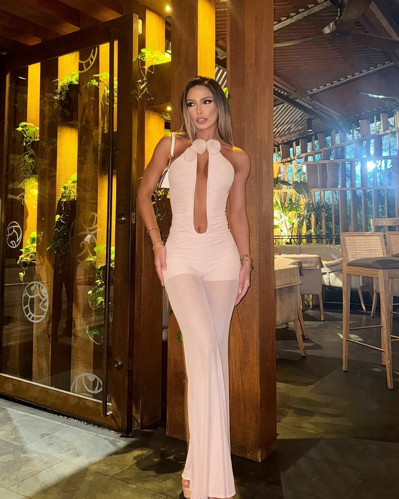 Red Rose Neck Deep V Jumpsuit H6441