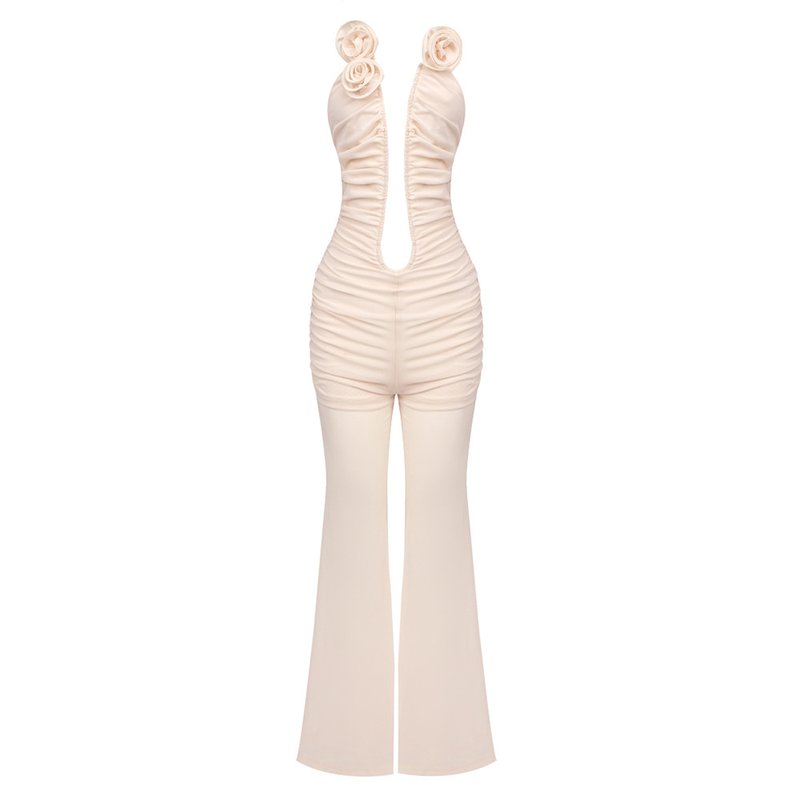 Red Rose Neck Deep V Jumpsuit H6441