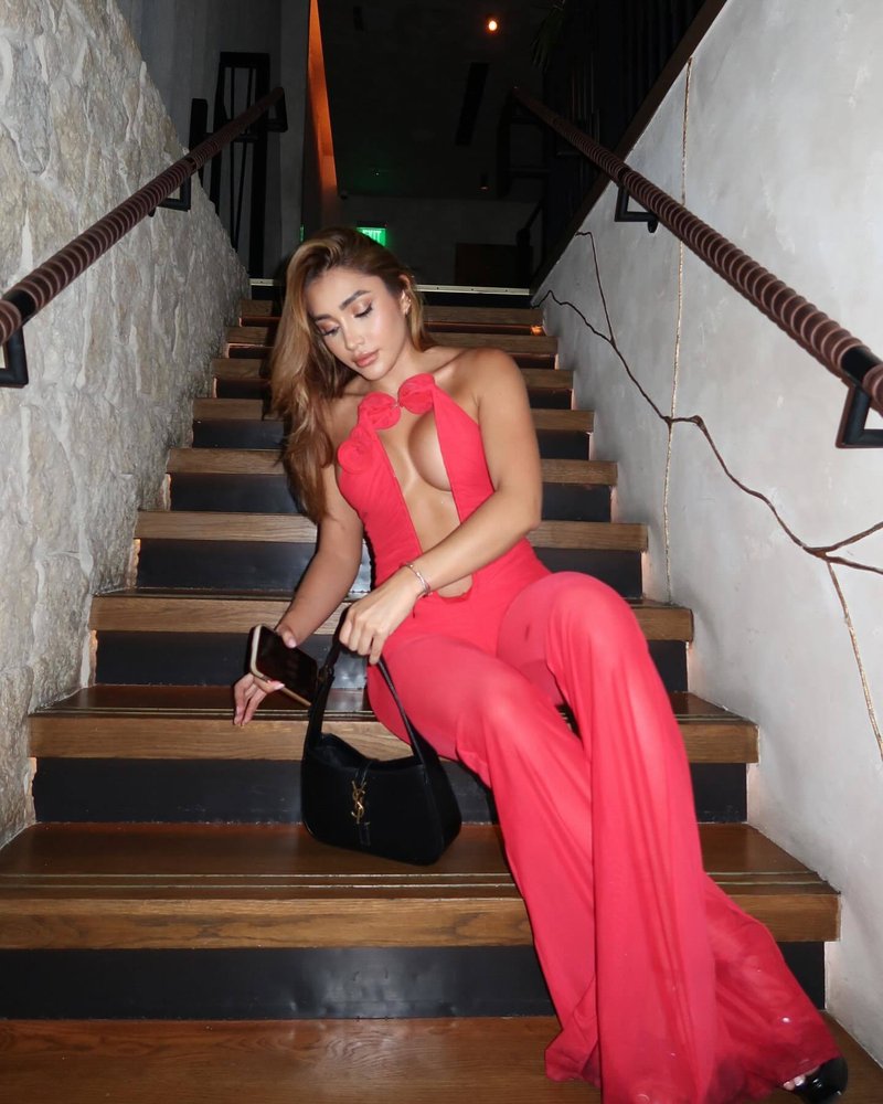 Red Rose Neck Deep V Jumpsuit H6441