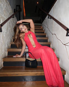 Red Rose Neck Deep V Jumpsuit H6441