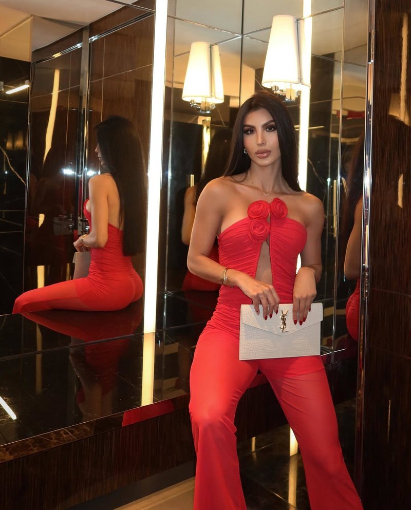Red Rose Neck Deep V Jumpsuit H6441