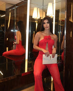 Red Rose Neck Deep V Jumpsuit H6441
