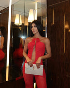 Red Rose Neck Deep V Jumpsuit H6441