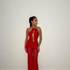 Red Rose Neck Deep V Jumpsuit H6441