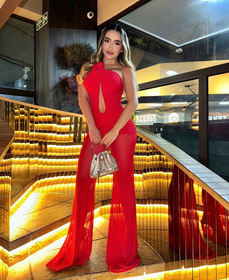 Red Rose Neck Deep V Jumpsuit H6441